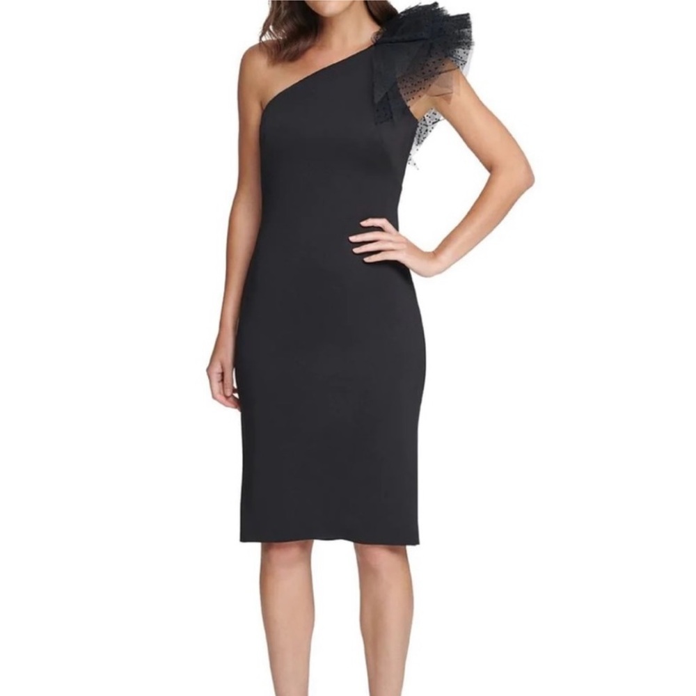 Eliza J One-Shoulder Black Scuba Cocktail Dress Size 14